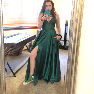 Spaghetti Straps Emerald Green Taffeta Long Prom Dress