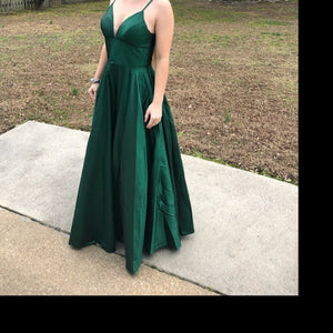 Spaghetti Straps Emerald Green Taffeta Long Prom Dress