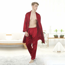 Load image into Gallery viewer, Grey Men&#39;s Sleepwear Satin 2 Pcs Long Pajamas Set Long Sleeve