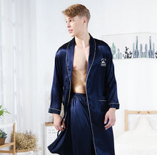 Load image into Gallery viewer, Grey Men&#39;s Sleepwear Satin 2 Pcs Long Pajamas Set Long Sleeve