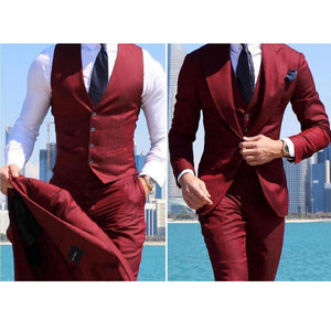 Men's Suits 3 PICS Solid Brown Classic Tuxedo Peak Lapel Suits (Jacket+Pants+Vest)