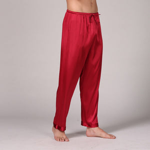 Solid Color Long Pajama Pants Silk Satin Men's Lounge Pants
