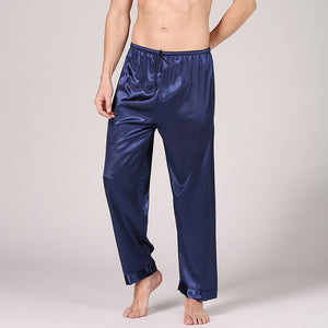 Solid Color Long Pajama Pants Silk Satin Men's Lounge Pants