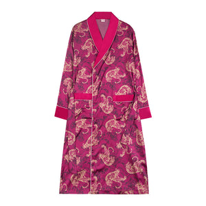 Long Sleeve Pajamas Print Woven Silk Face Men's One Piece Bathrobe Homewear