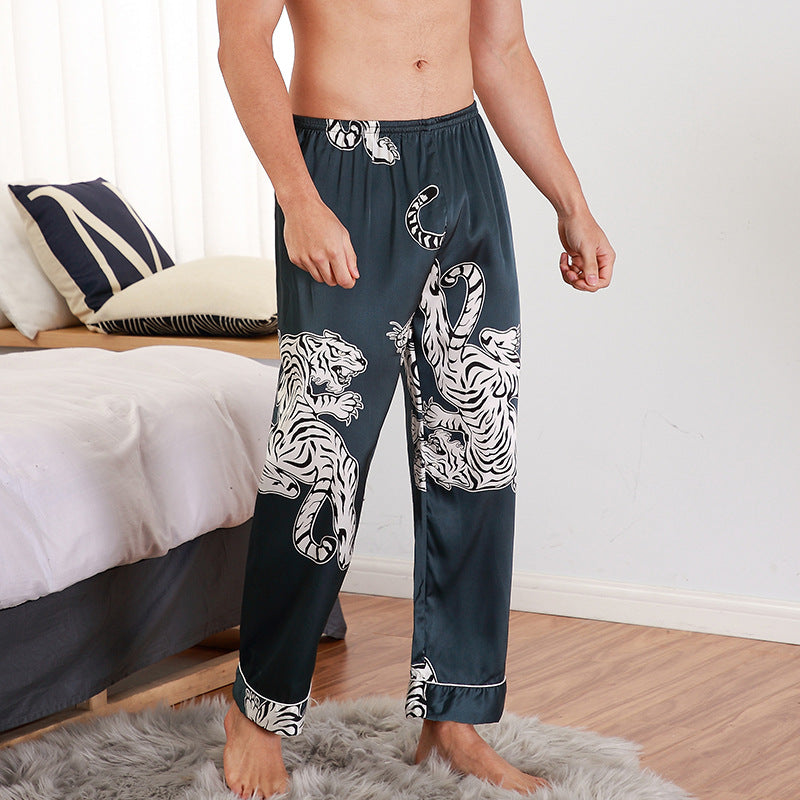 DressCulture Cheetah Print Silk Satin Pajama Pants Men's Long Lounge Pants L / Burgundy