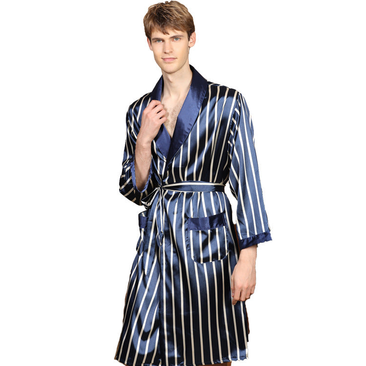 Men's Pajama Sets Long Sleeve Faux Silk Satin Kimono Sleepwear Bathrobe Sets