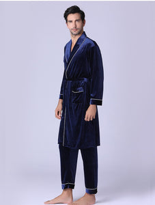 Solid color gold velvet long-sleeved trousers nightgown men's homewear suit