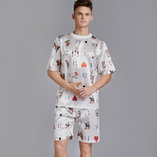 Load image into Gallery viewer, Summer Crew Neck Pattern Baroque Pattern Pajamas Silk Satin Men&#39;s Casual Loose Short Sleeve Suit