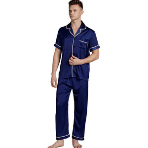 Solid Color Short Sleeve Silk Satin Pajamas Men's Thin Homewear