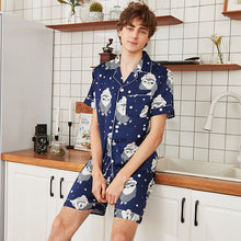 Load image into Gallery viewer, Short Sleeve Shorts Pajama Set Silk Satin Print Men&#39;s Loungewear Set