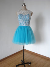 Load image into Gallery viewer, Ball Gown Ivory Lace Turquoise Blue Tulle Short Homecoming Dress