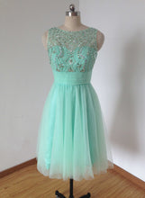 Load image into Gallery viewer, Beaded V-back Mint Tulle Short Homecoming Dress