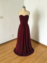 Load image into Gallery viewer, Sweetheart Burgundy Chiffon Long Bridesmaid Dress
