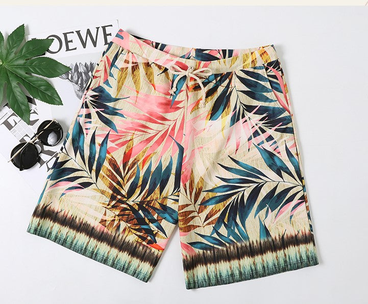 Men's Printed Drawstring Beach Pants with Pockets