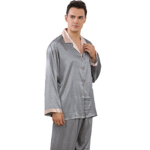 Men's Long Sleeve Pajama Set Thin Silk Satin Loungewear Set