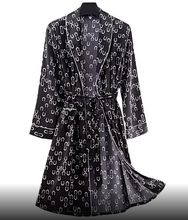 Load image into Gallery viewer, Black Graphic Print Men&#39;s Robe One Piece Silk Satin Loungewear