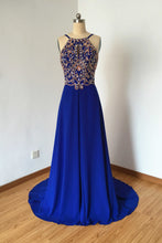 Load image into Gallery viewer, Long Prom Dress, Prom Dress 2020, Spaghetti Straps Prom Dress, Royal Blue Prom Dress, Chiffon Prom Dress, Backless Prom Dress