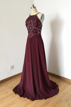 Load image into Gallery viewer, Backless Spaghetti Straps Burgundy Chiffon Long Prom Dress
