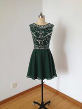 Load image into Gallery viewer, Cap Sleeves Dark Green Chiffon Short Homecoming Dress
