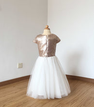 Load image into Gallery viewer, Cap Sleeves Matte Champagne Sequin Ivory Tulle Floor-length Flower Girl Dress