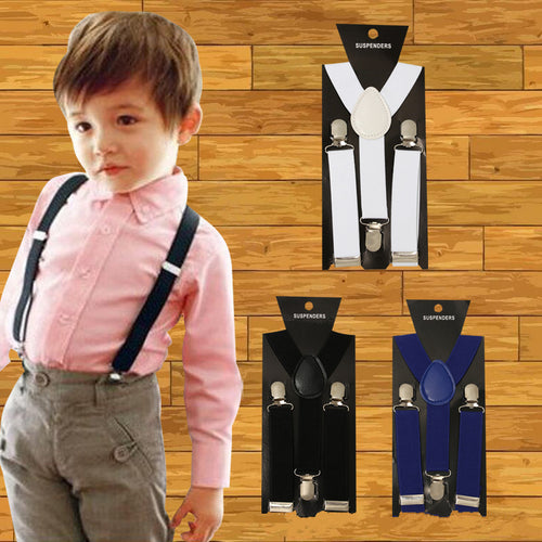 Boys Suspenders and Bow Tie Set Adjustable Y Back Ring Bearer Suspenders Solid Color 3 Clips