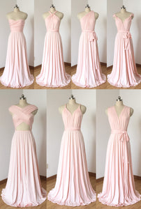 Blush Pink Spandex Long Convertible Bridesmaid Dress