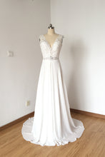 Load image into Gallery viewer, V-neck Ivory Lace Chiffon Long Prom Dress Wedding Dress