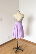 Load image into Gallery viewer, Spaghetti Straps Lilac Chiffon Short Homecoming Dress