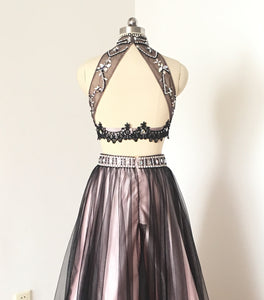 Gorgeous Two Piece Black Tulle Pink Lining Short Homecoming Dress