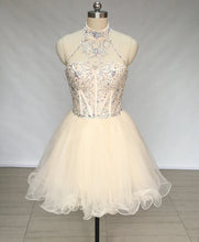 Load image into Gallery viewer, Halter Champagne Tulle Short Homecoming Dress