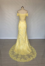 Load image into Gallery viewer, Off Shoulder Sweetheart Yellow Lace Long Prom Dress 2020 Mermaid