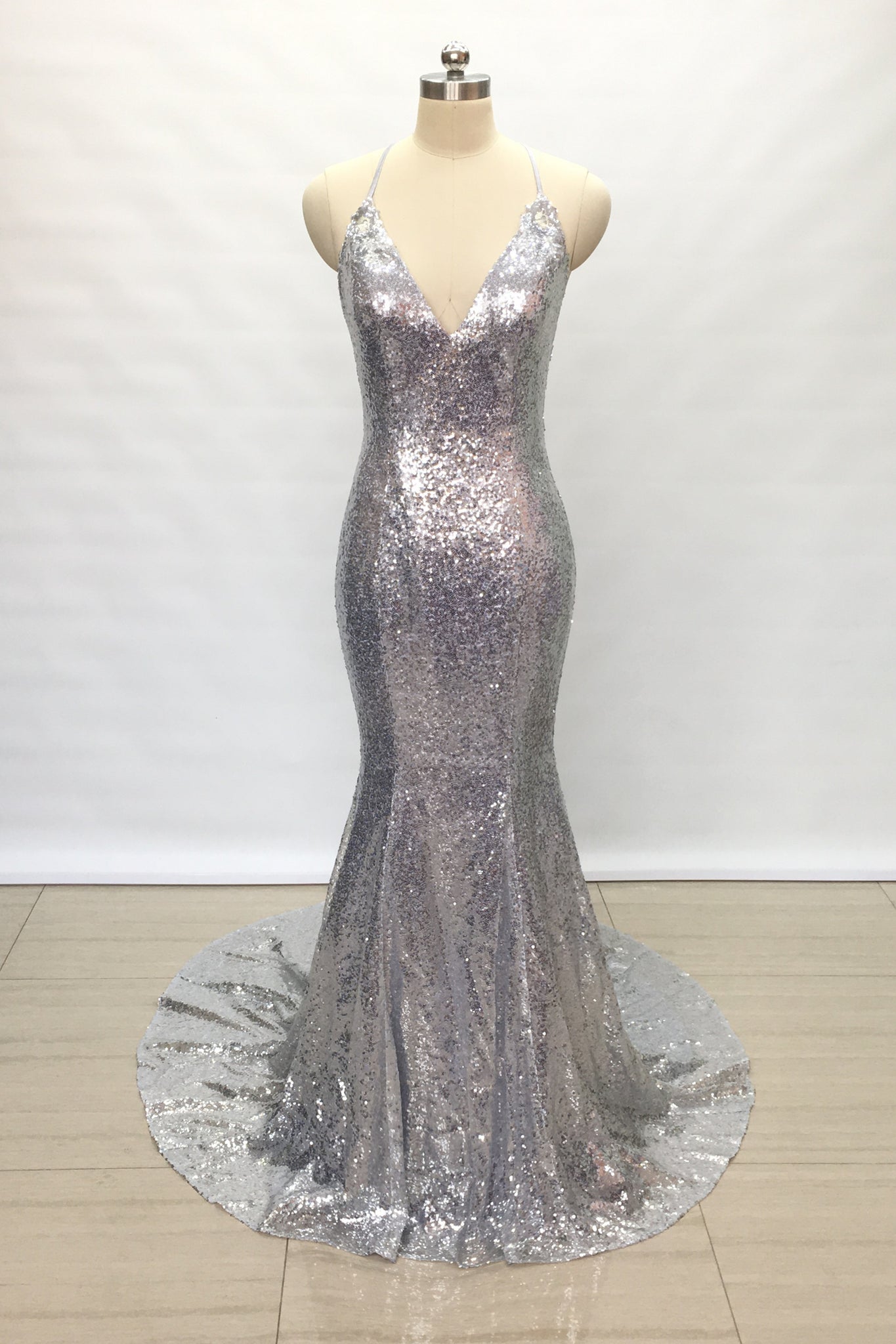 Spaghetti Straps V Neck Silver Sequin Long Prom Dress 2020 Mermaid 16 / Same As Sample Dress Spaghetti Straps V Neck Silver Sequin Long Prom Dress 2020 Mermaid 16 / Same As Sample Dress