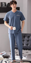 Load image into Gallery viewer, Short-Sleeved Trousers Pajama Set Men&#39;s Summer Plain Modal Cotton Loungewear V-Neck