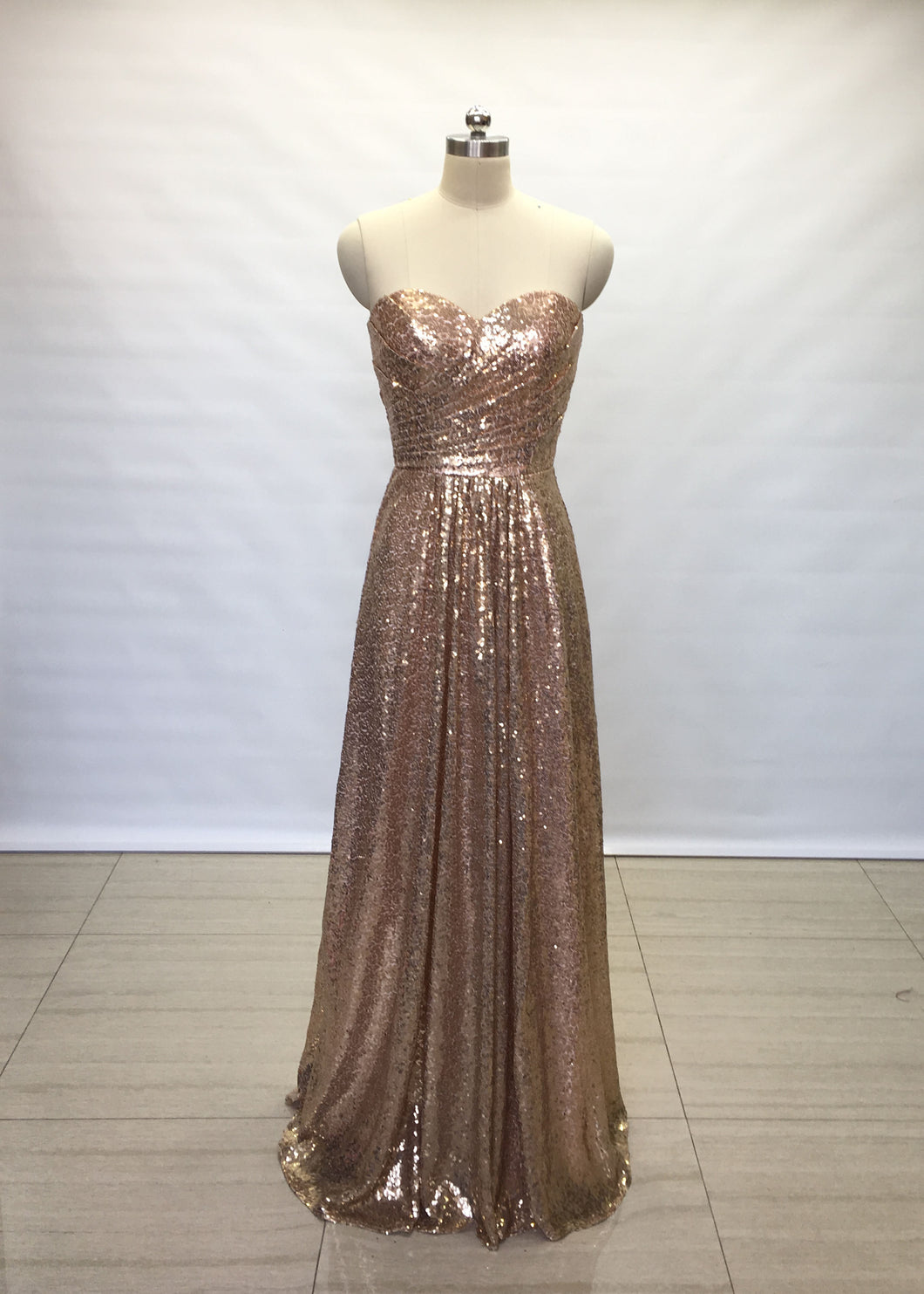 A-line Sweetheart Bronze Gold Sequin Long Bridesmaid Dress