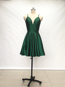 Spaghetti Straps Emerald Green Taffeta Short Homecoming Dress