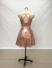 Load image into Gallery viewer, Two Piece Rose Gold Sequin Short Homecoming Dress
