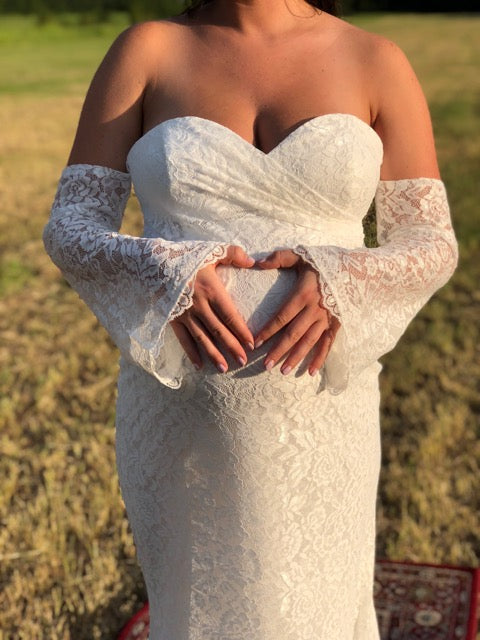 Mermaid Sweetheart Ivory Lace Long Maternity Wedding Dress with Long S DressCulture Mermaid Sweetheart Ivory Lace Long Maternity Wedding Dress with Long S DressCulture