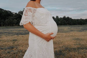 Strapless Ivory Lace Long Maternity Wedding Dress Boho with Long Train