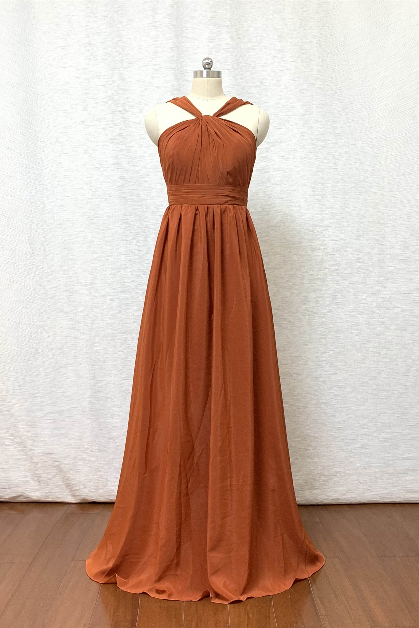 Burnt Orange Chiffon Long Bridesmaid Dress  DressCulture