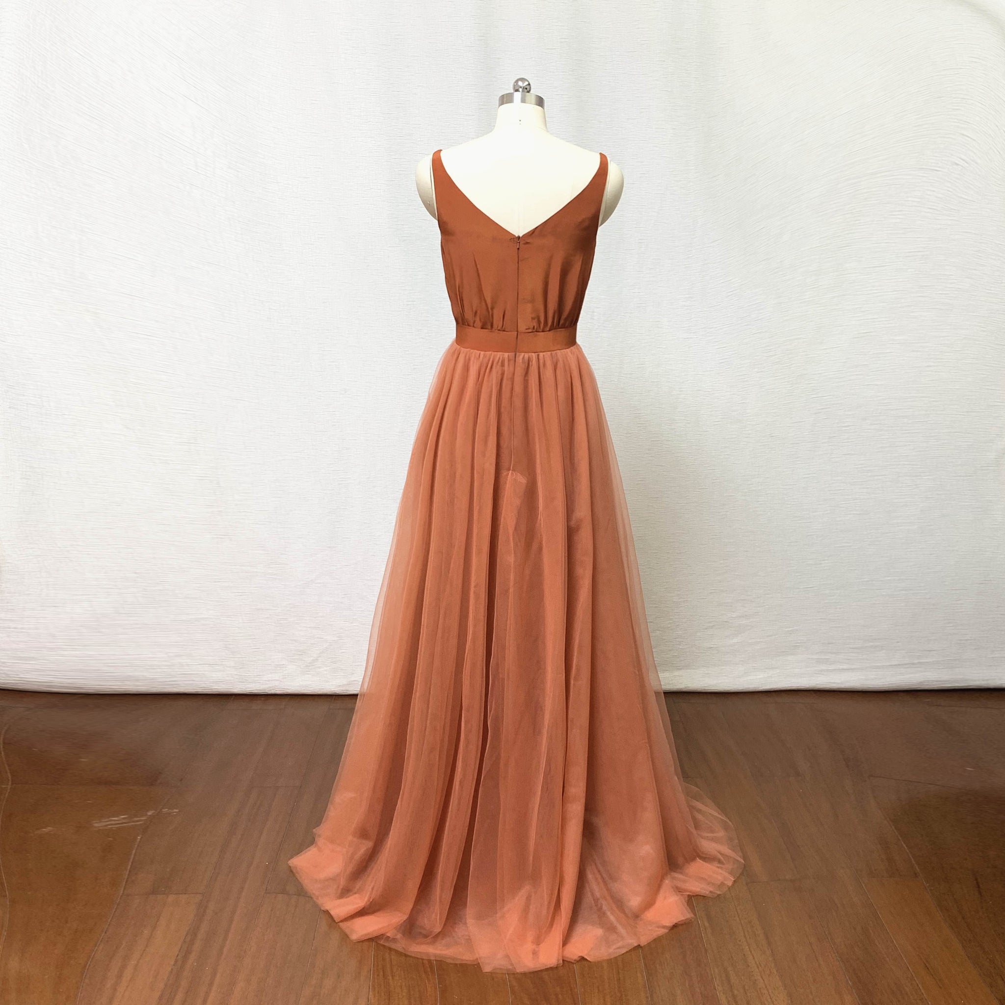 Burnt Orange Chiffon Tulle Long Bridesmaid Dress – DressCulture
