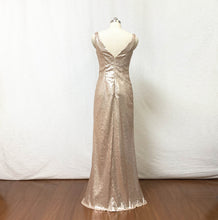 Load image into Gallery viewer, Sheath Matte Champagne Gold Sequin Long Bridesmaid Dress