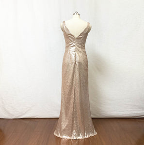 Sheath Matte Champagne Gold Sequin Long Bridesmaid Dress
