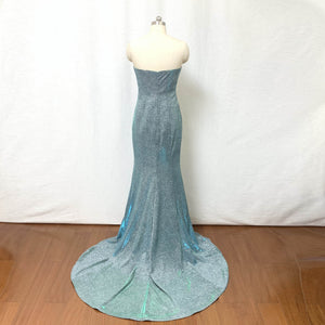 Mermaid Prom Dress 2020 Strapless Silver Green Glitter Long Evening Dress with Slit