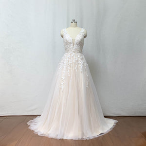 Lace Tulle Prom Dress 2023 Ball Gown Ivory Tulle Champagne Lining Long Evening Dress