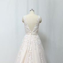 Load image into Gallery viewer, Lace Tulle Prom Dress 2023 Ball Gown Ivory Tulle Champagne Lining Long Evening Dress