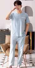Load image into Gallery viewer, Short-Sleeved Trousers Pajama Set Men&#39;s Summer Plain Modal Cotton Loungewear V-Neck