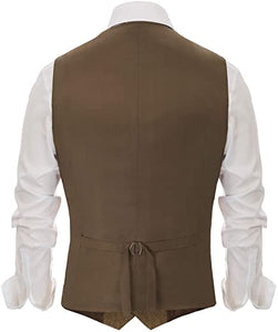 Mens Vest With Chest Pocket V Neck Irregular Bottons Wool Tweed Blended Herringbone Silm Fit