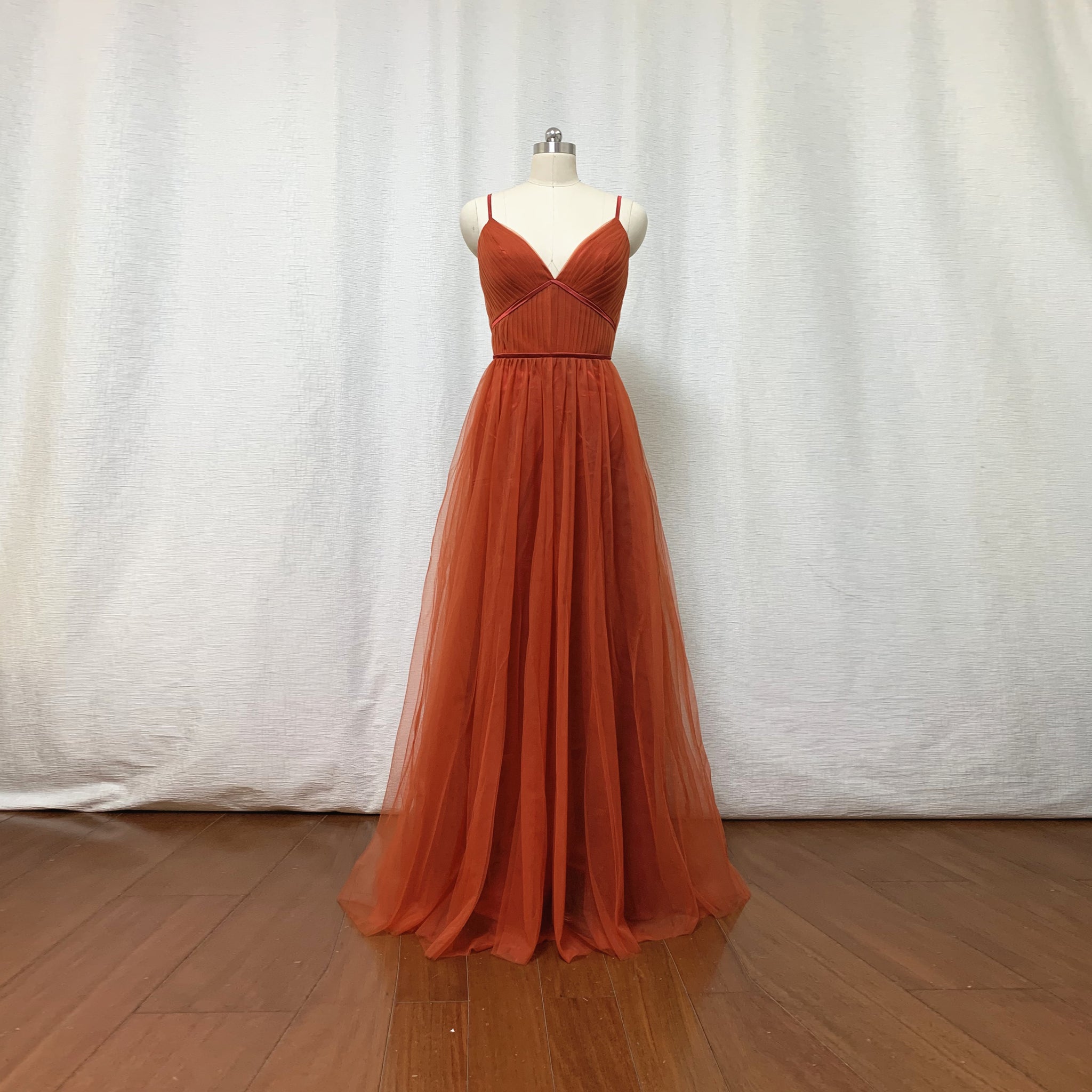 Burnt Orange Tulle Prom Dress 2023 Spaghetti Straps Boho Bridesmaid Dress 14 / Burnt Orange Burnt Orange Tulle Prom Dress 2023 Spaghetti Straps Boho Bridesmaid Dress 14 / Burnt Orange
