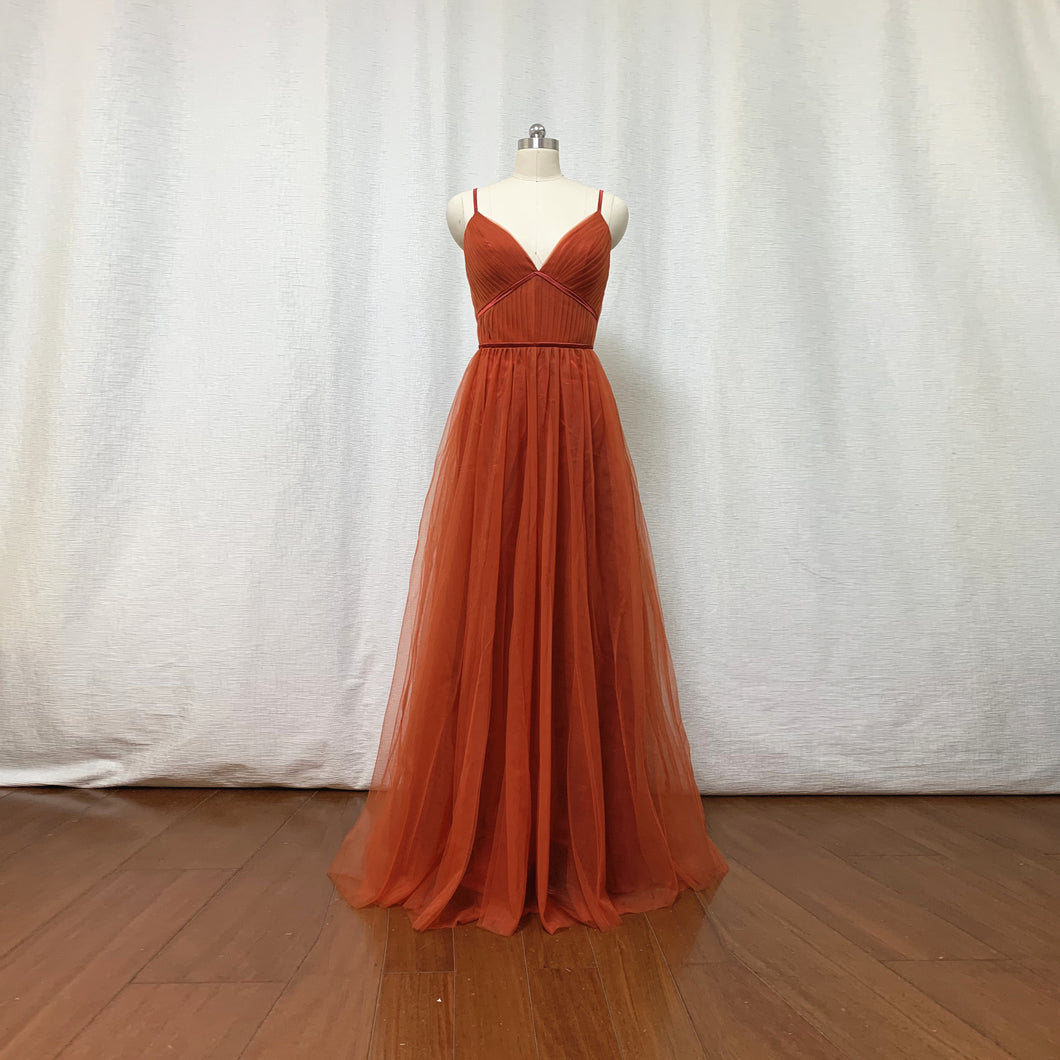 Burnt Orange Tulle Prom Dress 2023 Spaghetti Straps Boho Bridesmaid Dr DressCulture Burnt Orange Tulle Prom Dress 2023 Spaghetti Straps Boho Bridesmaid Dr DressCulture
