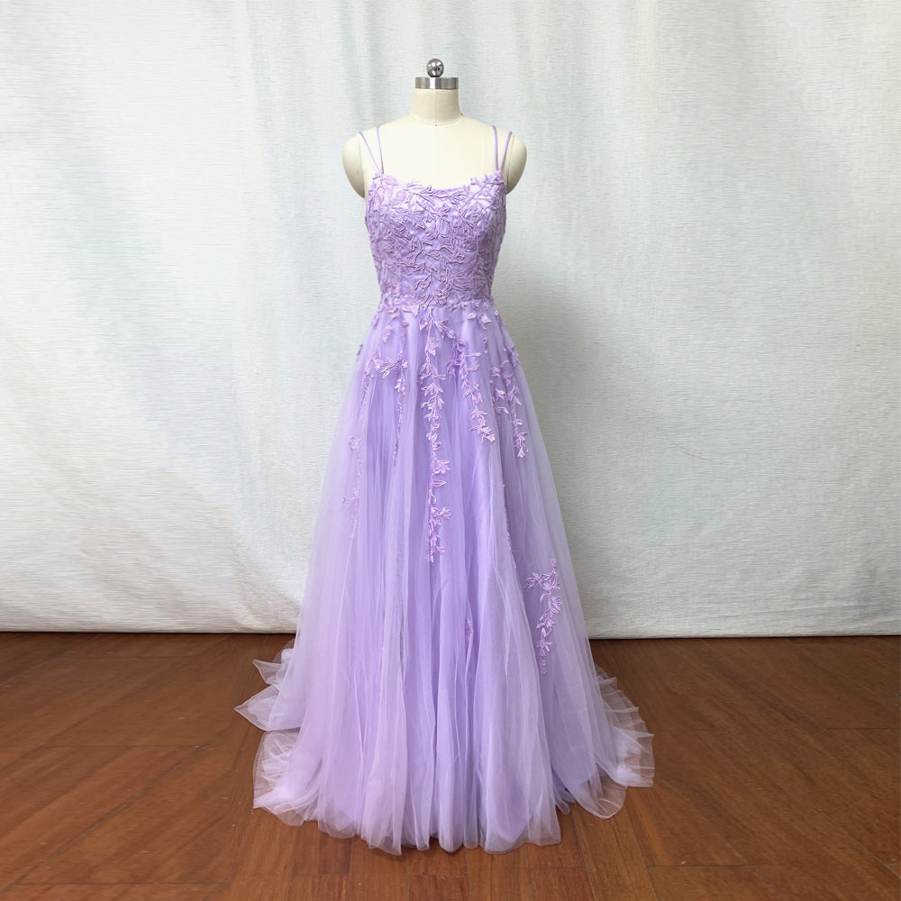 Lilac Purple Lace Tulle Prom Dress 2023 Fairy with Corset Back DressCulture Lilac Purple Lace Tulle Prom Dress 2023 Fairy with Corset Back DressCulture
